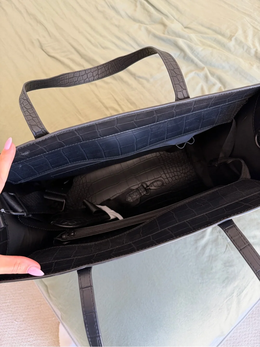 BÉIS Large Work Tote in Black Croc